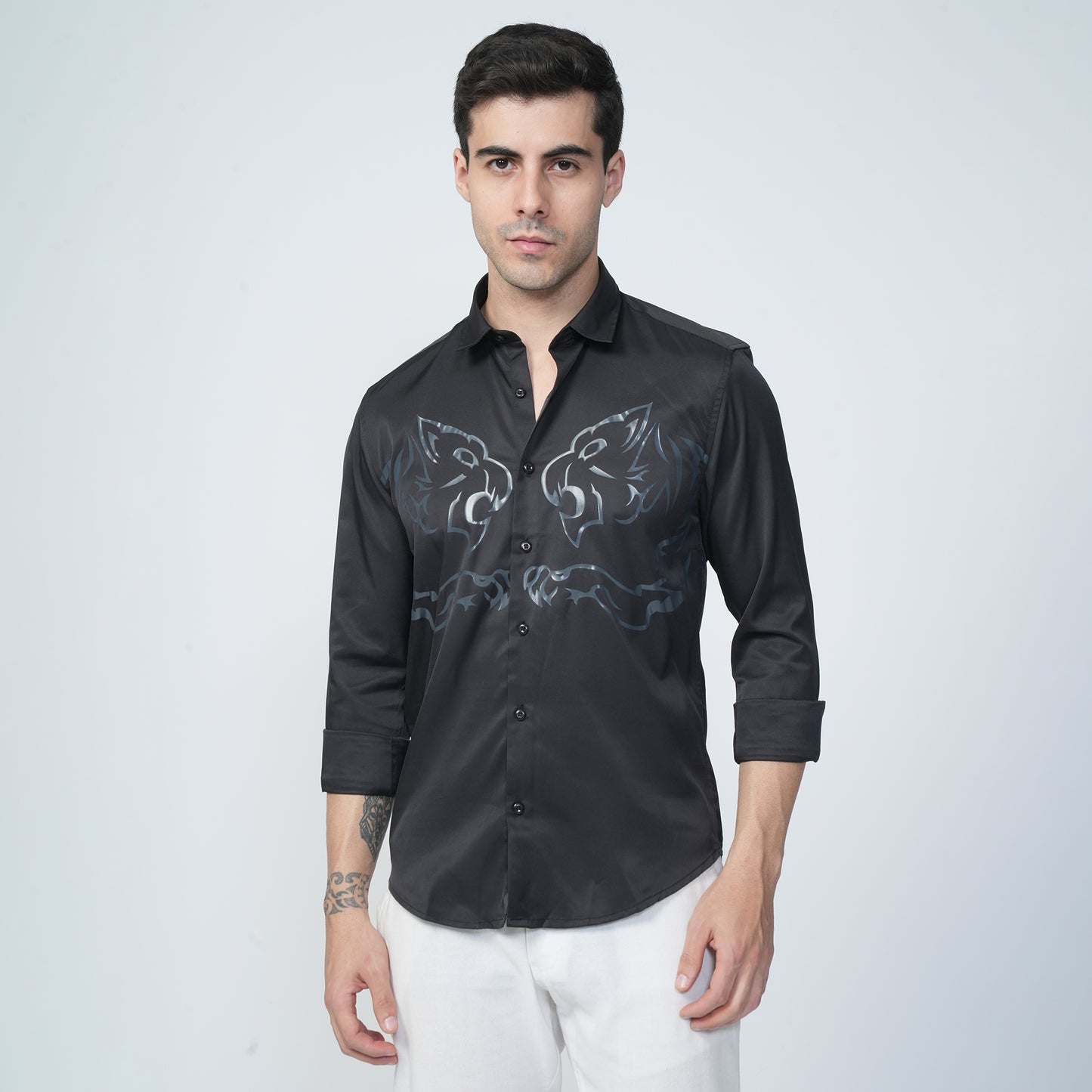 Black - Tiger Printed Casual Shirt