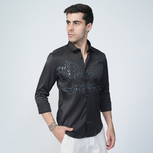 Black - Tiger Printed Casual Shirt