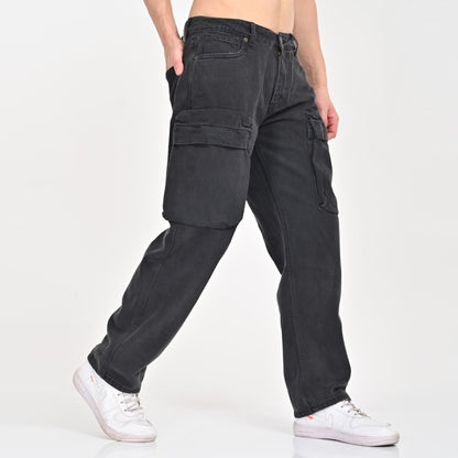 Black Faded Front Pocket Cargo Jeans