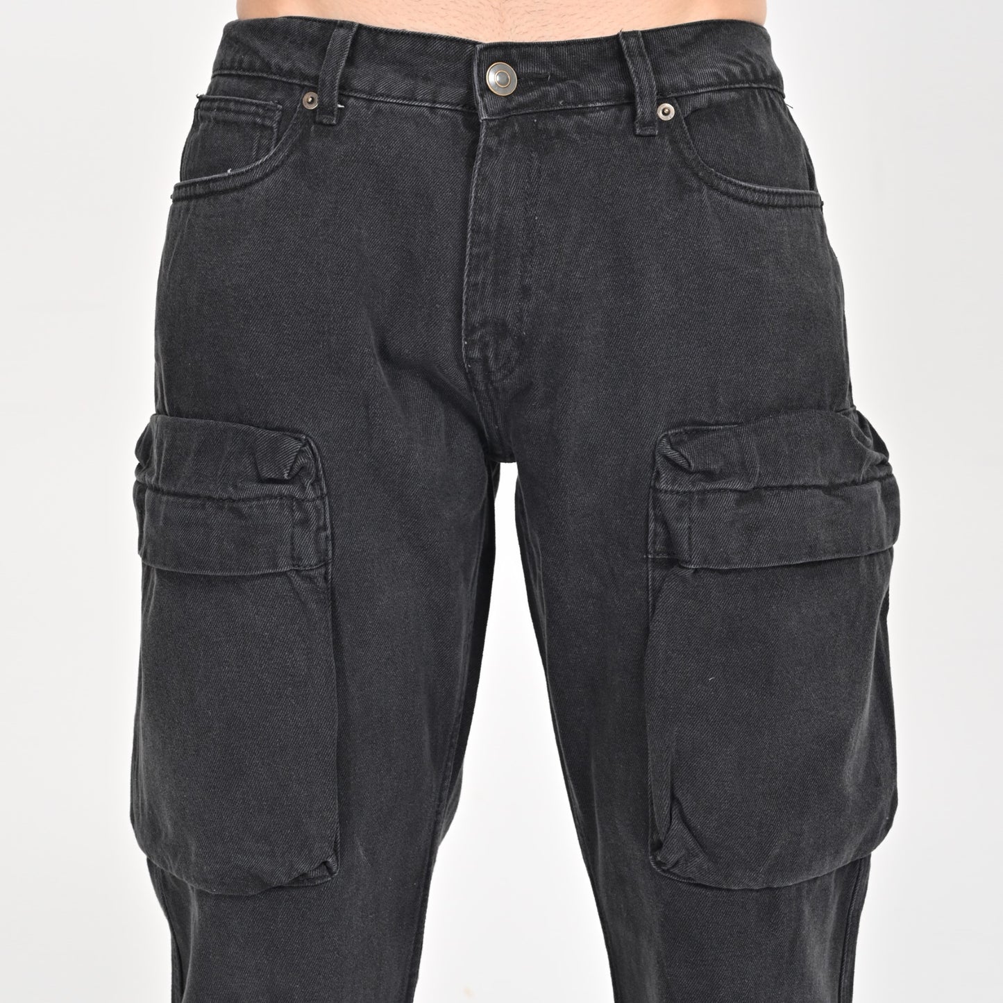 Black Faded Front Pocket Cargo Jeans