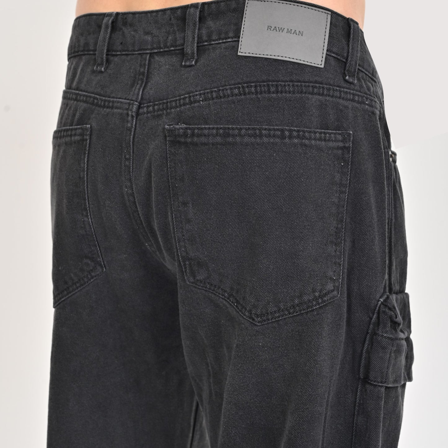 Black Faded Front Pocket Cargo Jeans