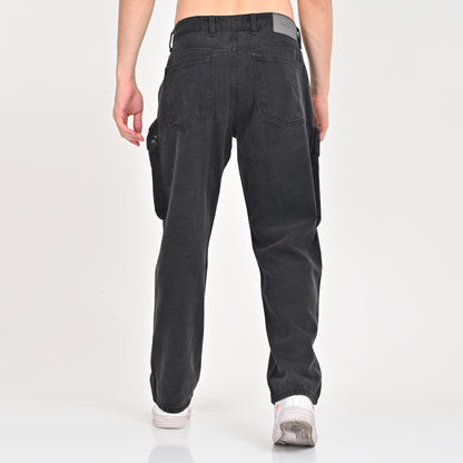 Black Faded Front Pocket Cargo Jeans