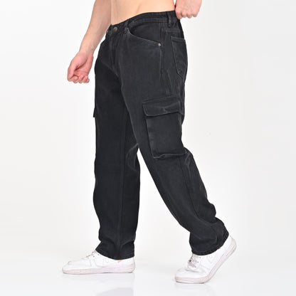 Black Faded Side Pocket Cargo Jeans