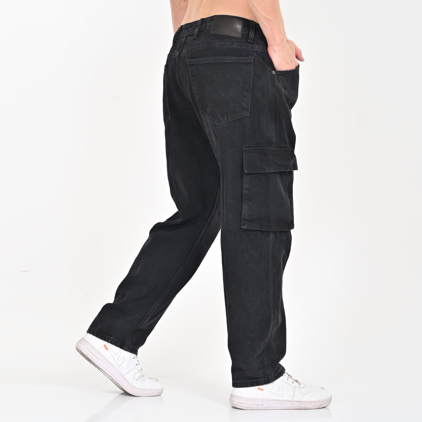 Black Faded Side Pocket Cargo Jeans