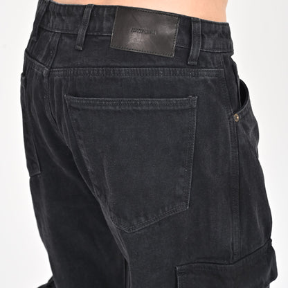 Black Faded Side Pocket Cargo Jeans