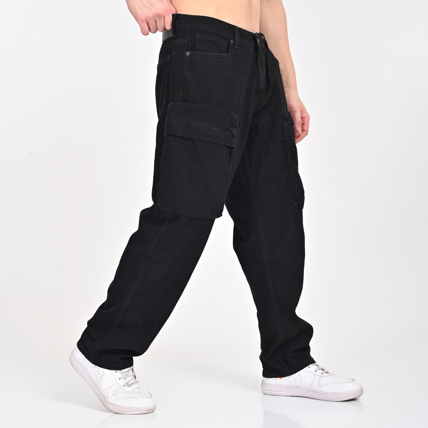 Black Front Pocket Cargo Jeans