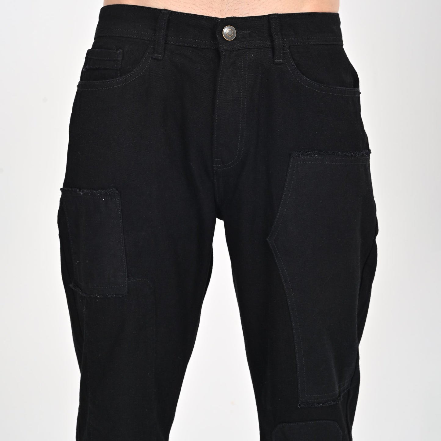 Black Patched Baggy Jeans