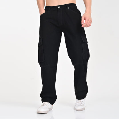 Black Side Pocket Baggy Cargo Jeans