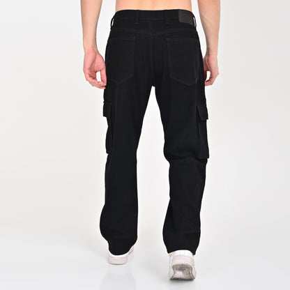 Black Side Pocket Baggy Cargo Jeans