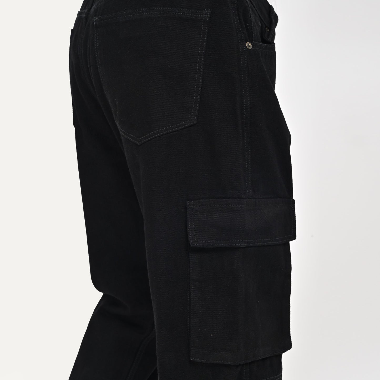 Black Side Pocket Baggy Cargo Jeans