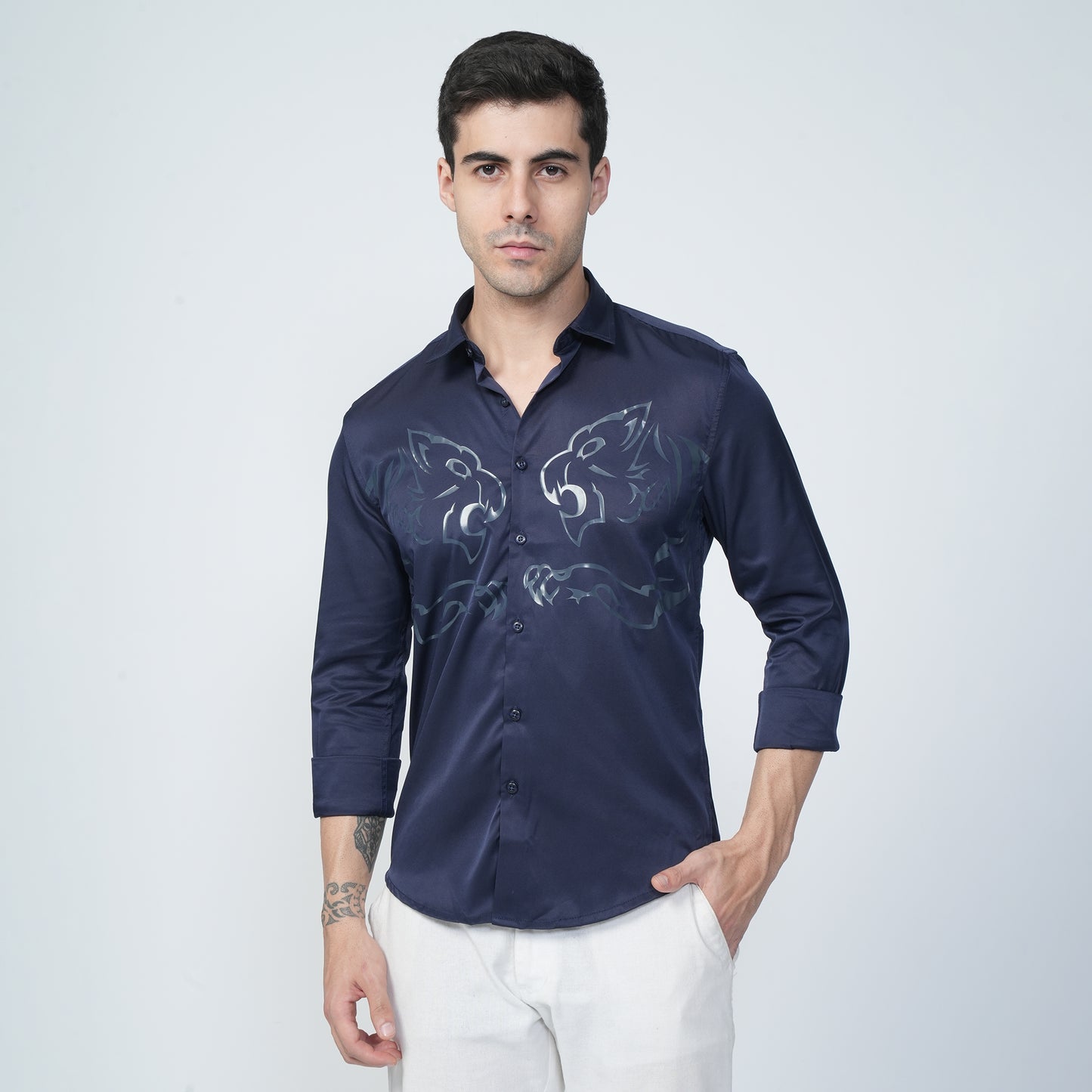 Blue - Tiger Printed Casual Shirt