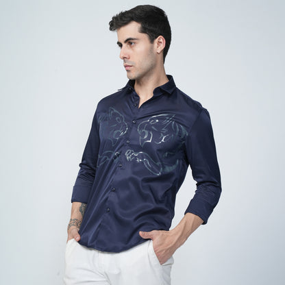 Blue - Tiger Printed Casual Shirt