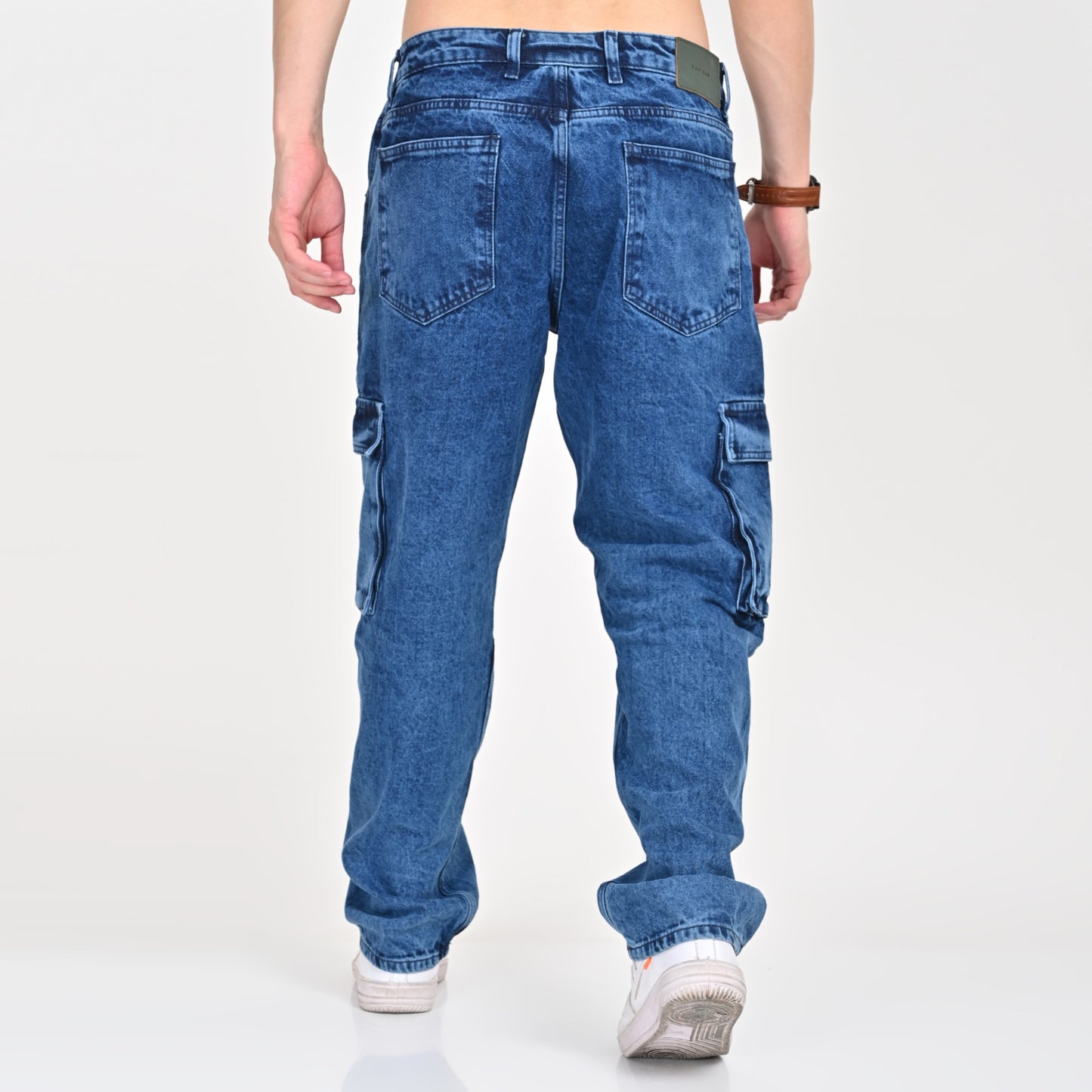 Blue Faded Side Pocket Baggy Cargo Jeans