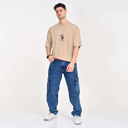 Blue Faded Side Pocket Baggy Cargo Jeans