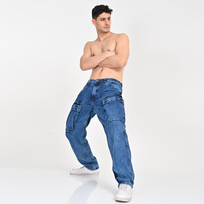 Blue Front Pocket Cargo Jeans