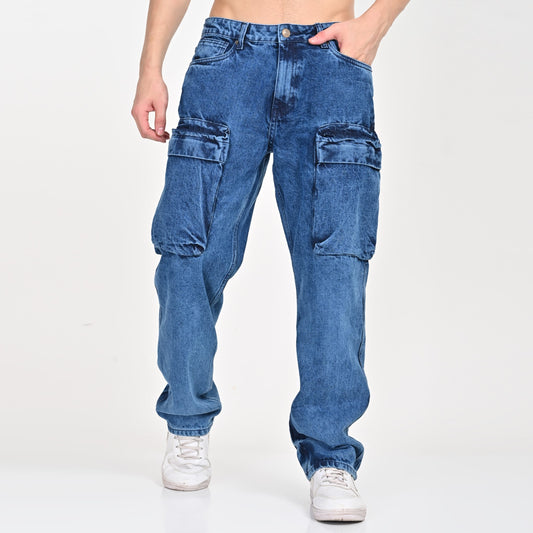 Blue Front Pocket Cargo Jeans