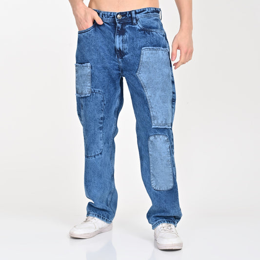 Blue Patched Baggy Jeans