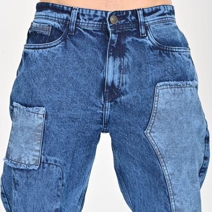 Blue Patched Baggy Jeans