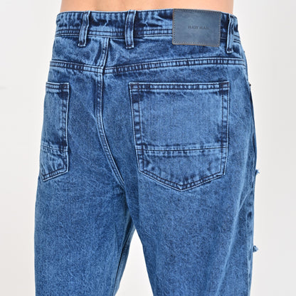 Blue Patched Baggy Jeans