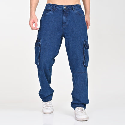 Blue Side Pocket Baggy Cargo Jeans