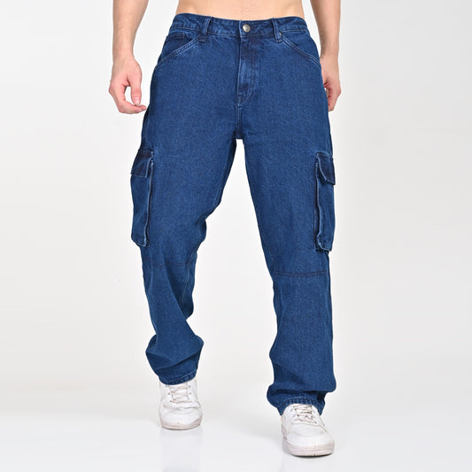 Blue Side Pocket Baggy Cargo Jeans