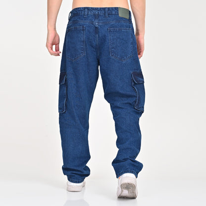 Blue Side Pocket Baggy Cargo Jeans