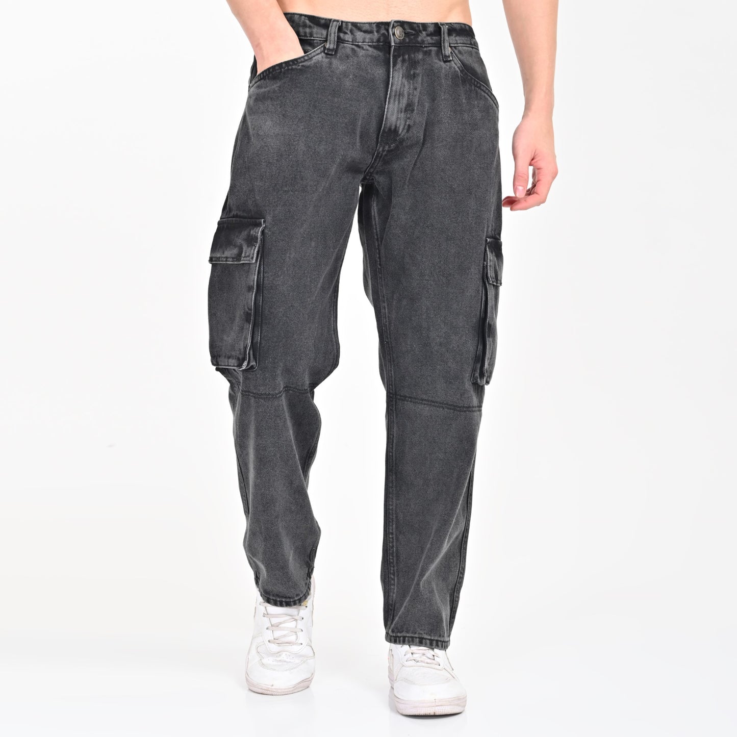 Grey Side Pocket Baggy Cargo Jeans