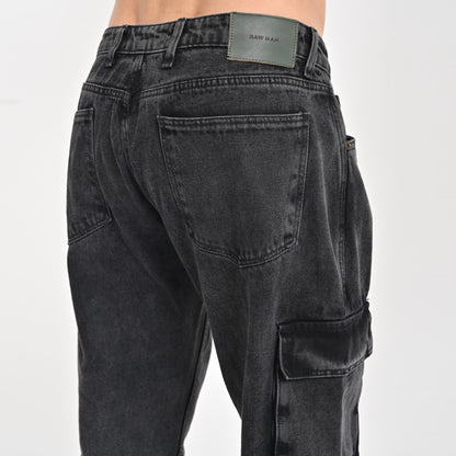 Grey Side Pocket Baggy Cargo Jeans