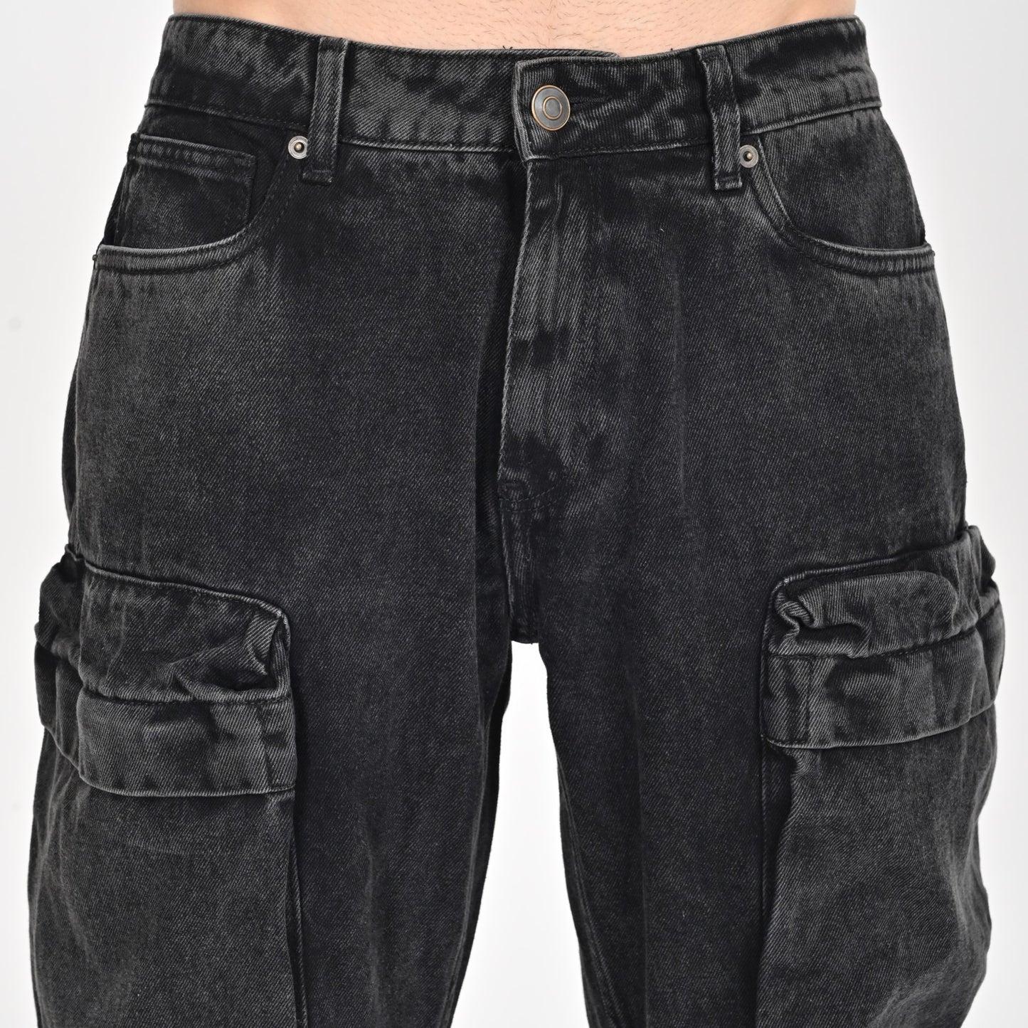 Grey Faded Front Pocket Cargo Jeans