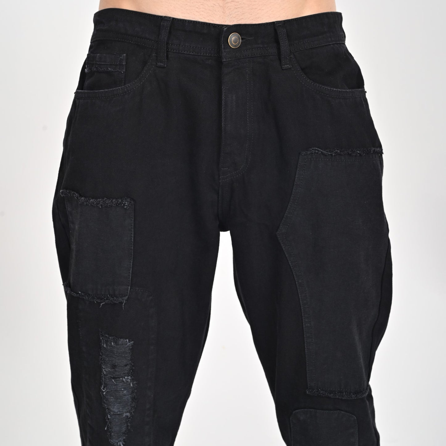 Jet Black Patched Baggy Jeans