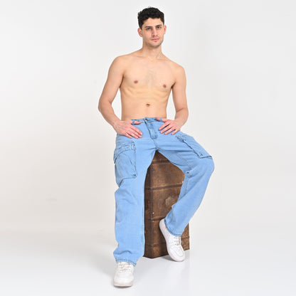 Light Blue Front Pocket Cargo Jeans