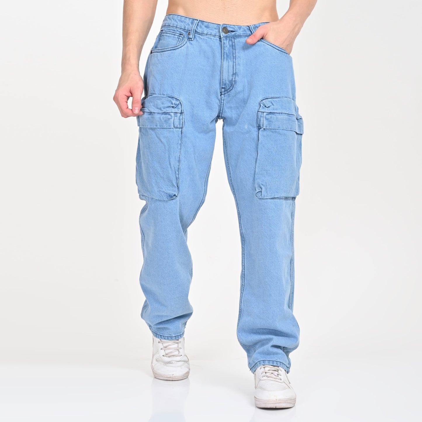 Light Blue Front Pocket Cargo Jeans