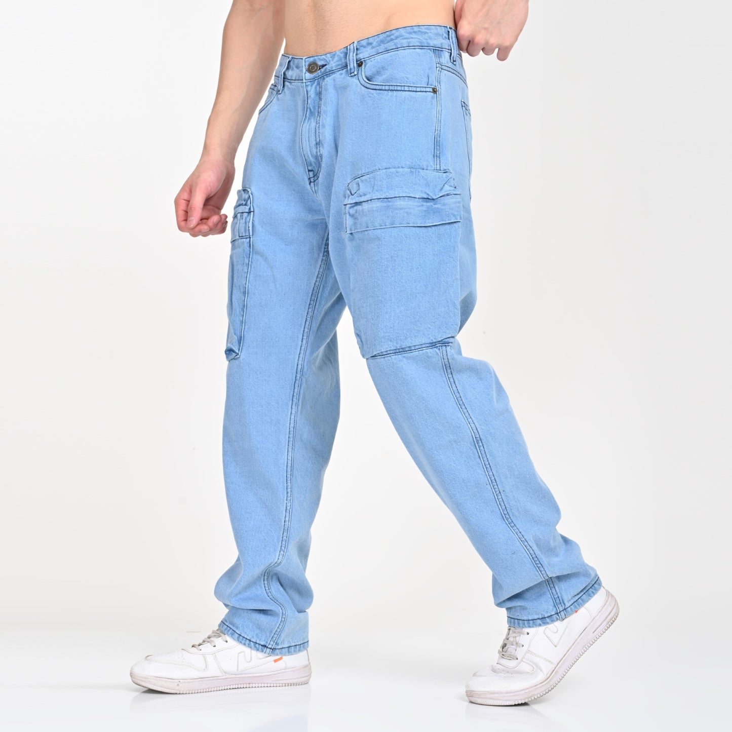 Light Blue Front Pocket Cargo Jeans