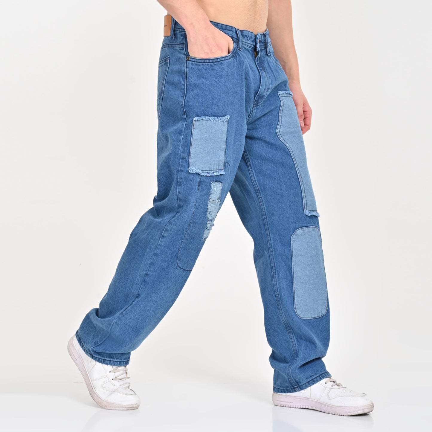 Light Blue Patched Baggy Jeans