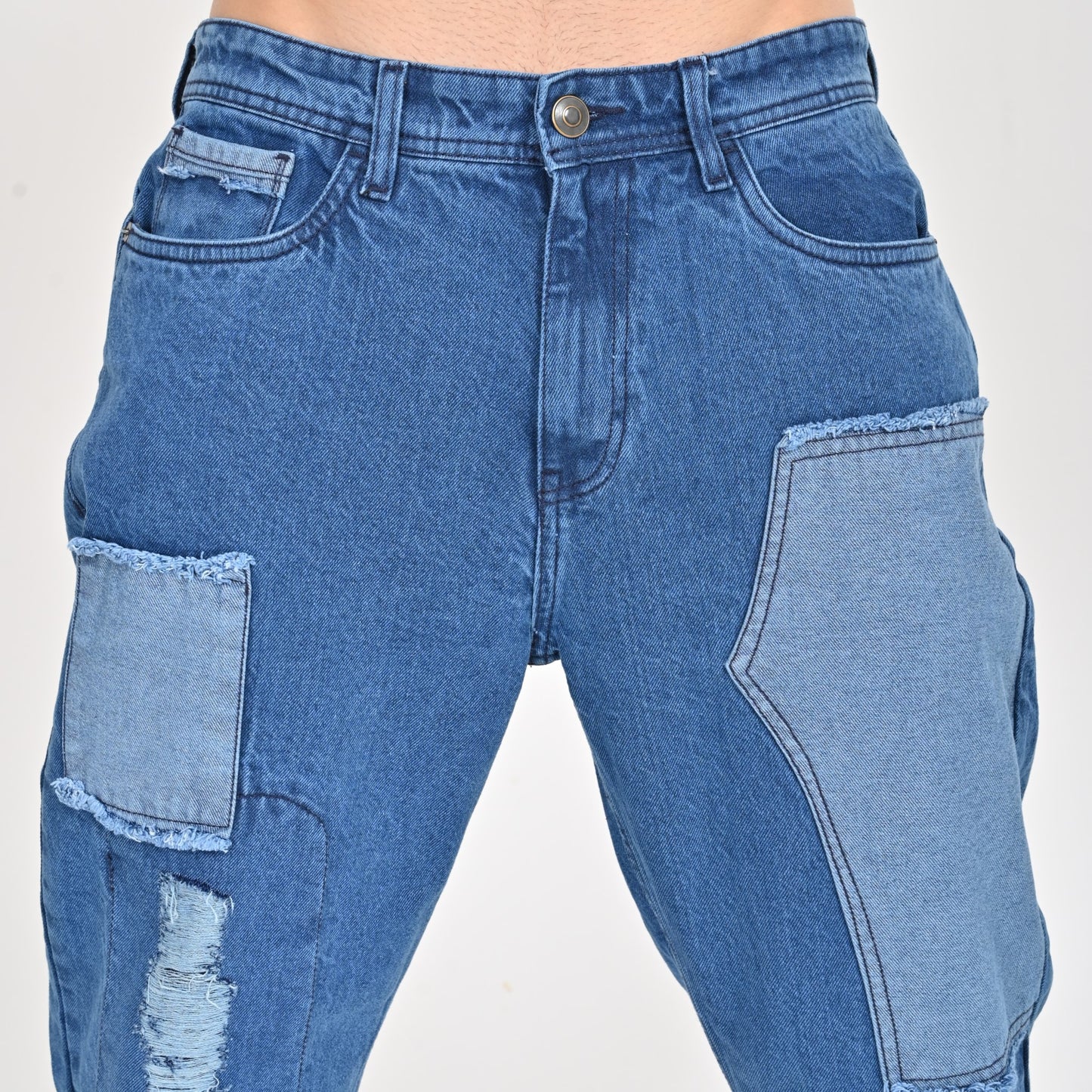 Light Blue Patched Baggy Jeans