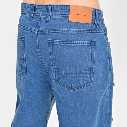 Light Blue Patched Baggy Jeans