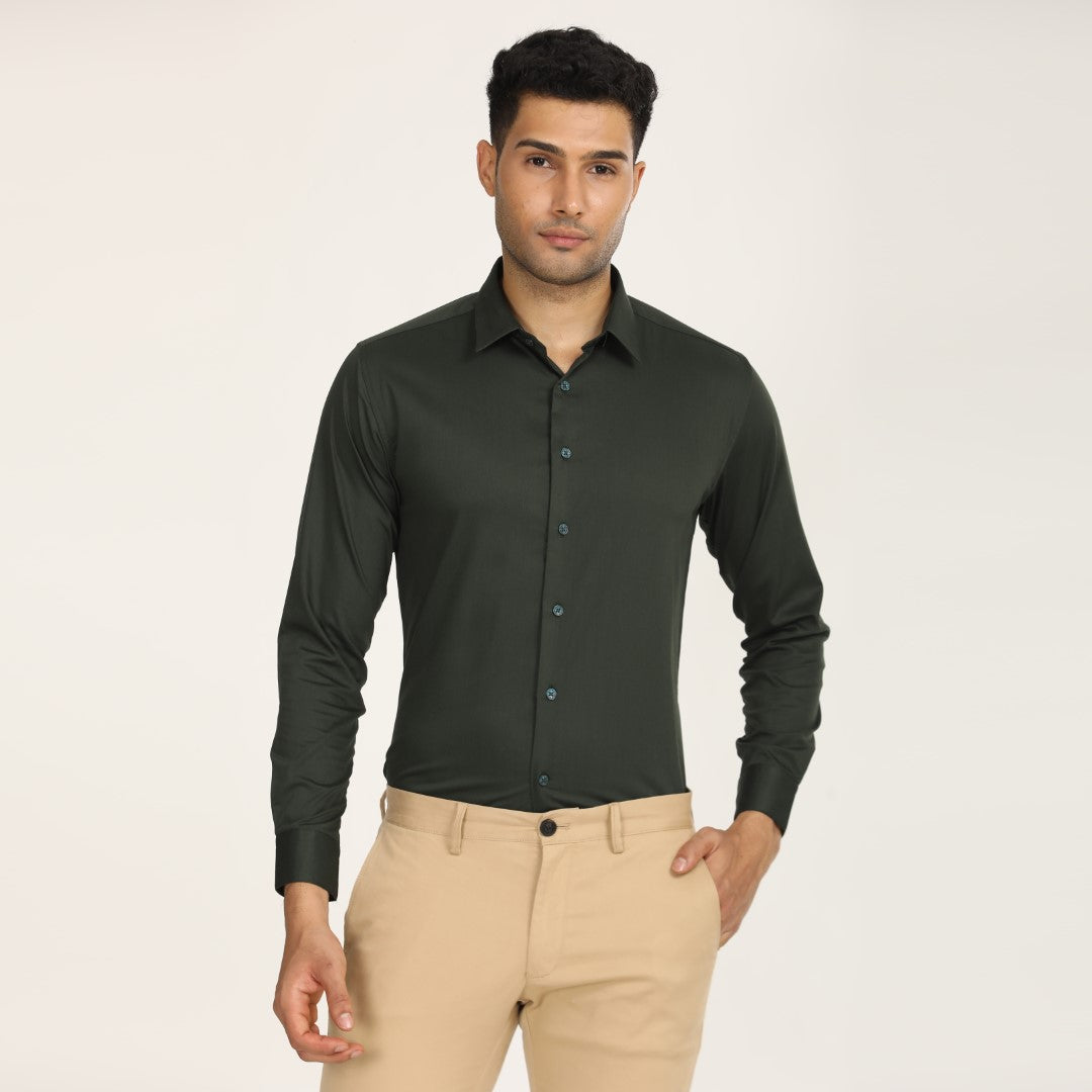 Solid Dark Green Formal Shirt