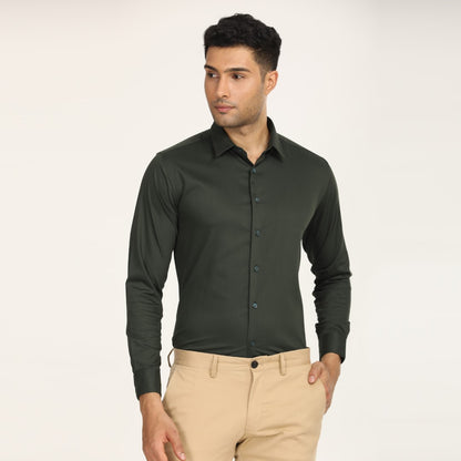 Solid Dark Green Formal Shirt