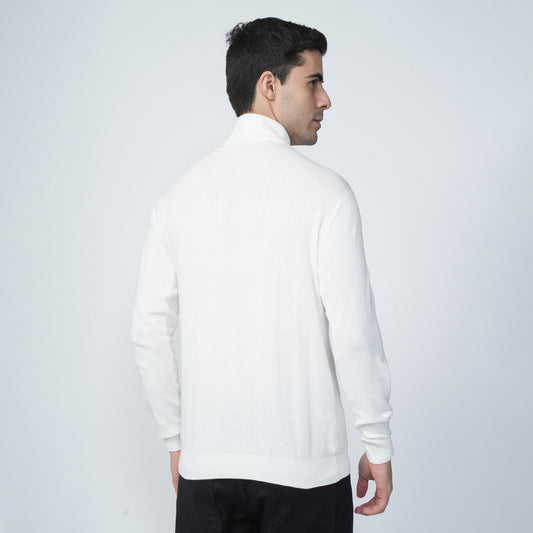 Turtle Neck - White Sweat Shirt