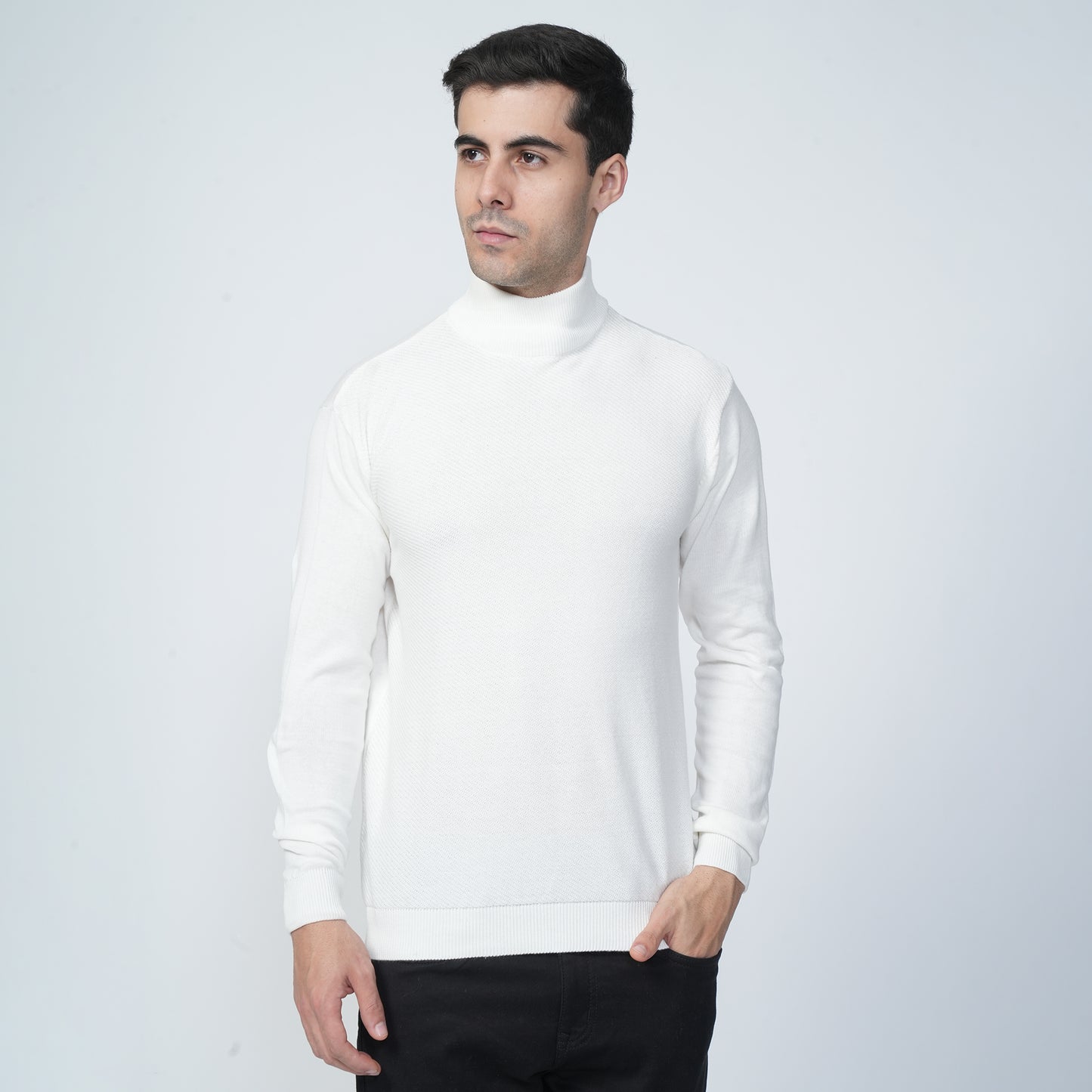 Turtle Neck - White Sweat Shirt