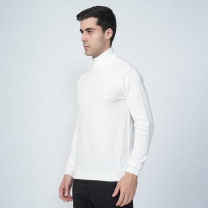 Turtle Neck - White Sweat Shirt