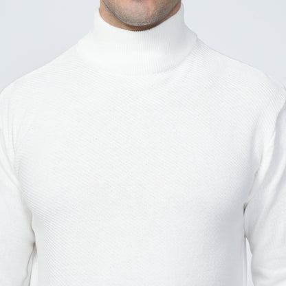 Turtle Neck - White Sweat Shirt