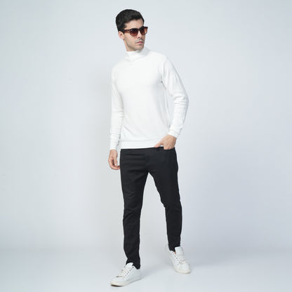 Turtle Neck - White Sweat Shirt