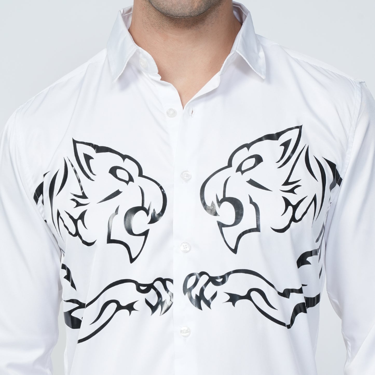 White - Tiger Printed Casual Shirt