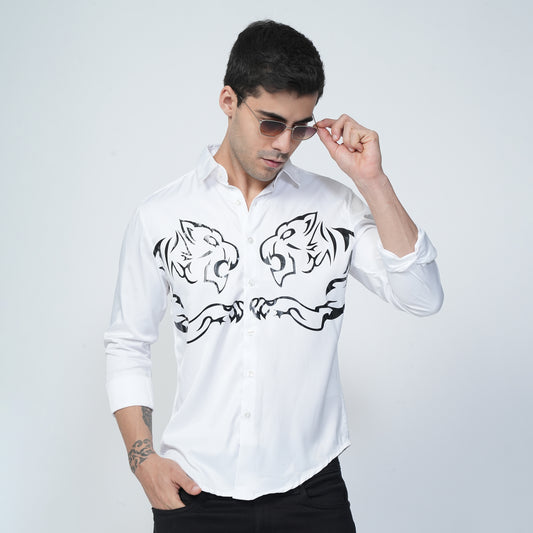 White - Tiger Printed Casual Shirt