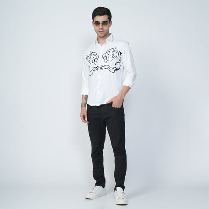 White - Tiger Printed Casual Shirt